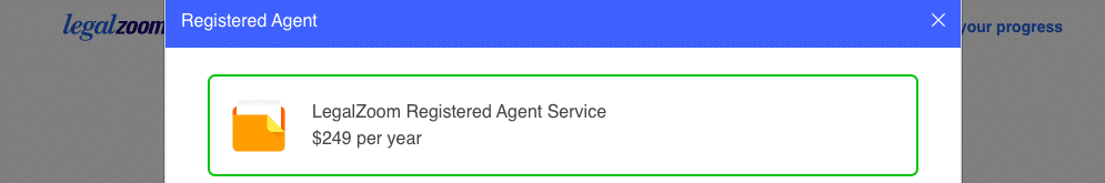 LegalZoom LLC service price for one year of registered agent services