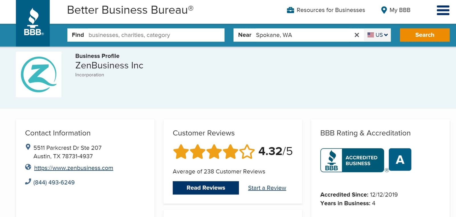 ZenBusiness BBB reviews, 2022